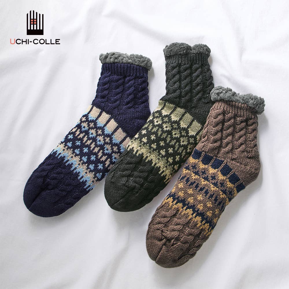 【超厚・內側毛絨】 家居襪短版北歐風圖案